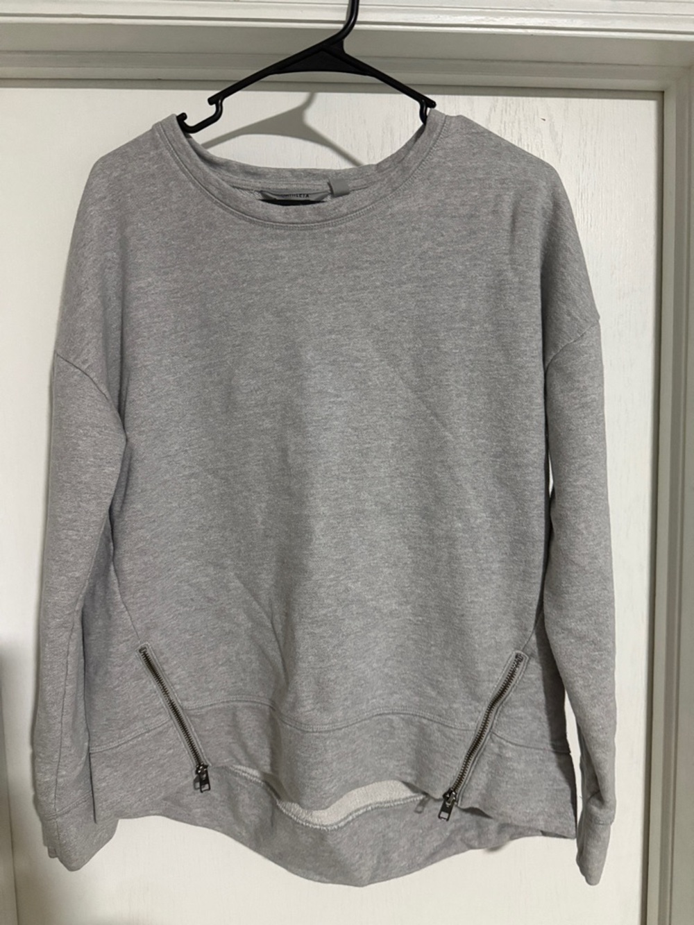 Light Gray Crewneck Sweatshirt with Front Zippers